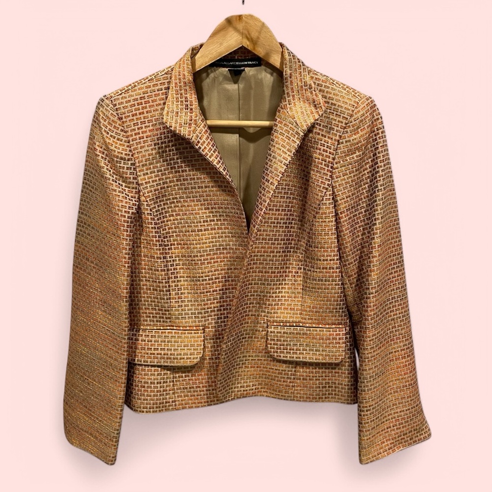 Golden pumpkin spice metallic crop blazer Vintage 90’s Linda Allard Ellen Tracy
